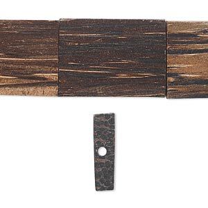 Bead, fishtail palm wood (coated), 22x17mm rectangle. Sold per 8-inch strand.