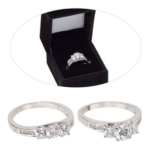 Ring, cubic zirconia and rhodium-finished brass, clear, 4.5mm and 5.5mm wide wedding bands, size 8. Sold per 2-piece set.