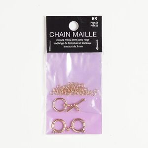 Clasp and jump ring, copper-finished "pewter" (zinc-based alloy), 3mm round / 12mm round toggle / 12mm springring, 22 gauge. Sold per pkg of 63.