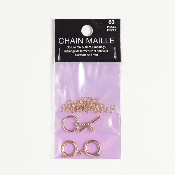 Clasp and jump ring, copper-finished "pewter" (zinc-based alloy), 3mm round / 12mm round toggle / 12mm springring, 22 gauge. Sold per pkg of 63. image number 0