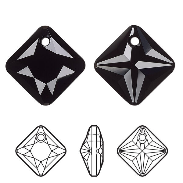 Drop 1pk jet, Crystal Passions® 16mm pendant princess cut 6431 image number 0