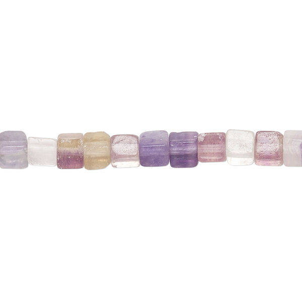 Bead, rainbow fluorite (natural), 4x4mm cube, B grade, Mohs hardness 4. Sold per 15-1/2" to 16" strand. image number 0