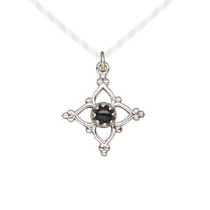 Black onyx / sterling silver 1pkg1, antiqued open beaded diamond drop 17x17mm