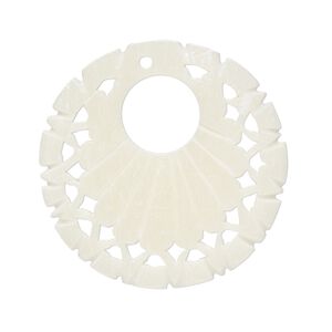Focal, bone (bleached), white, 33mm hand-carved single-sided flat round go-go, Mohs hardness 2-1/2. Sold per pkg of 2.