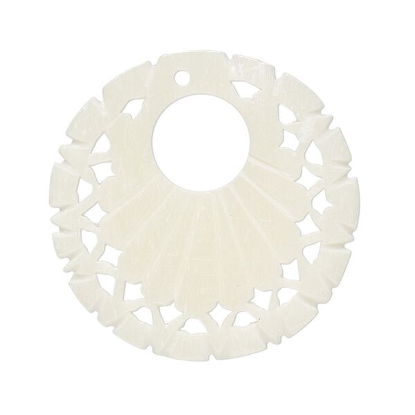 Focal, bone (bleached), white, 33mm hand-carved single-sided flat round go-go, Mohs hardness 2-1/2. Sold per pkg of 2. image number 0