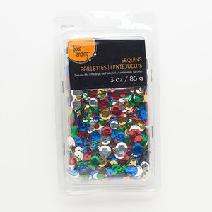 Sequin mix, sew-on, plastic, mixed colors, 5-12mm round. Sold per 85-gram pkg, approximately 5,100 sequins.