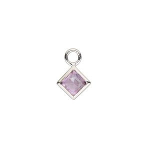 Drop, sterling silver and amethyst (natural), 10mm hand-cut faceted diamond, B grade, Mohs hardness 7. Sold individually.