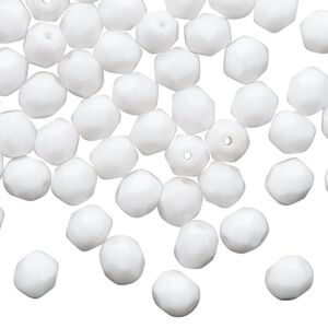 Bead 1pkg1 Czech fire-polished glass, 6mm faceted round, 1 mass opaque white