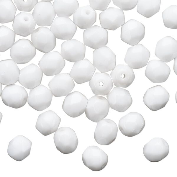 Bead 1pkg1 Czech fire-polished glass, 6mm faceted round, 1 mass opaque white image number 0