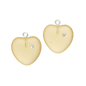 Drop 1pkg2, silver-plated brass / glass / cubic zirconia, translucent yellow and clear, 16mm frosted heart.