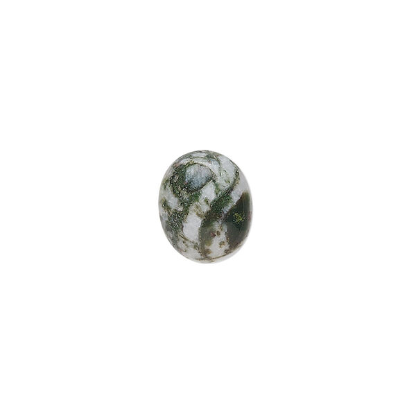 Cabochon, tree agate (natural), 12x10mm calibrated oval, B grade, Mohs hardness 6-1/2 to 7. Sold per pkg of 6. image number 0