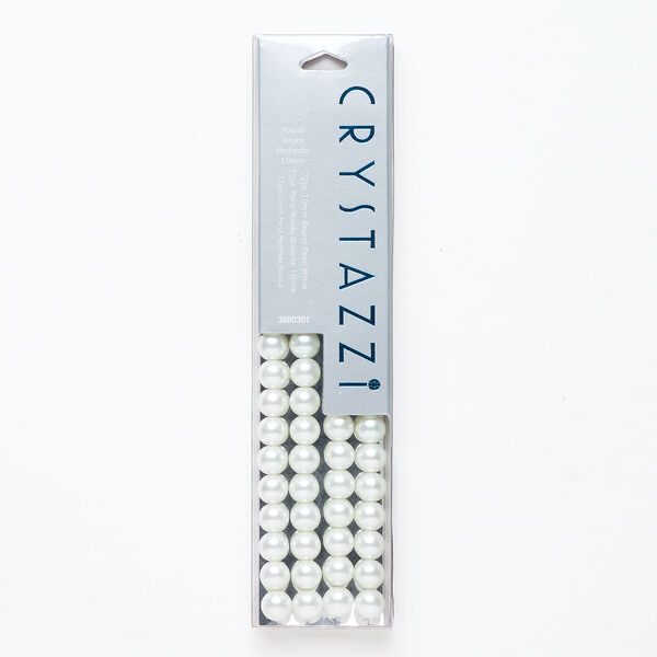 Bead, crystal pearl 1pkg72, white, 10mm round. image number 0