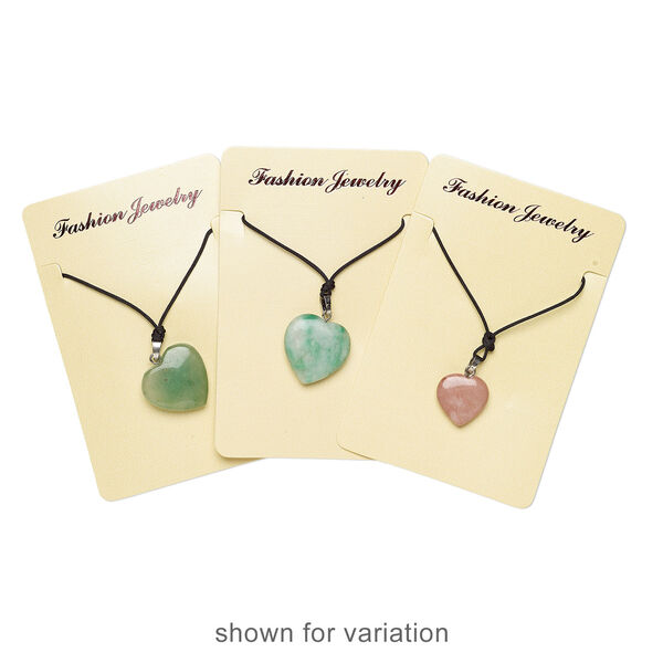 Necklace mix, multi-gemstone (natural / dyed / heated / stabilized) / nylon / silver finish brass, mixed colors, 15x15mm-21x21mm heart, adjustable up to 32 inches with knot closure. Sold per pkg of 3. image number 1