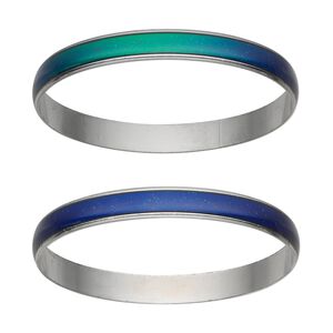 Bracelet, bangle, acrylic and imitation rhodium-finished brass, multicolored, 8mm wide color-changing band, 7-1/2 inches. Sold individually.