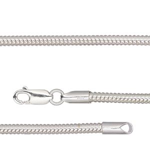 Chain 1pkg1 sterling silver snake, 3mm / fits 3.5mm hole / lobster claw clasp, Dione® 8 inch