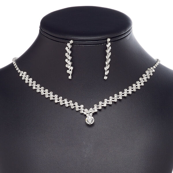 Necklace and earring set, glass rhinestone / plastic / imitation rhodium-plated brass / steel, clear, cupchain, 15" to 16" necklace with 3-inch extender chain and lobster claw clasp, 39mm earrings with post. Sold per set. image number 0