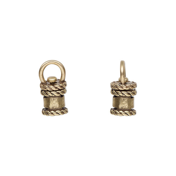 Crimp end, JBB Findings, antiqued brass, 10x6.5mm tube with swivel, loop and rope trim design, 4mm inside diameter. Sold per pkg of 2. image number 0