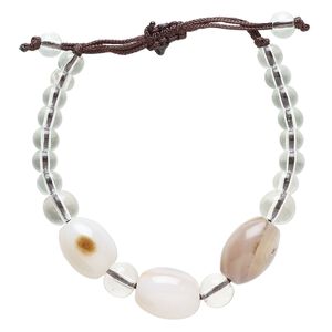 White agate / glass / cotton 1pkg1, oval bracelet adjustable 5-7.5 inch 12mm