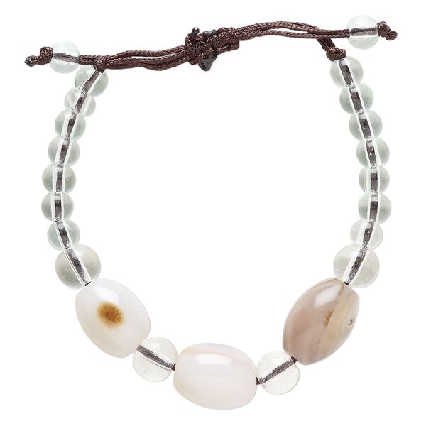 White agate / glass / cotton 1pkg1, oval bracelet adjustable 5-7.5 inch 12mm image number 0