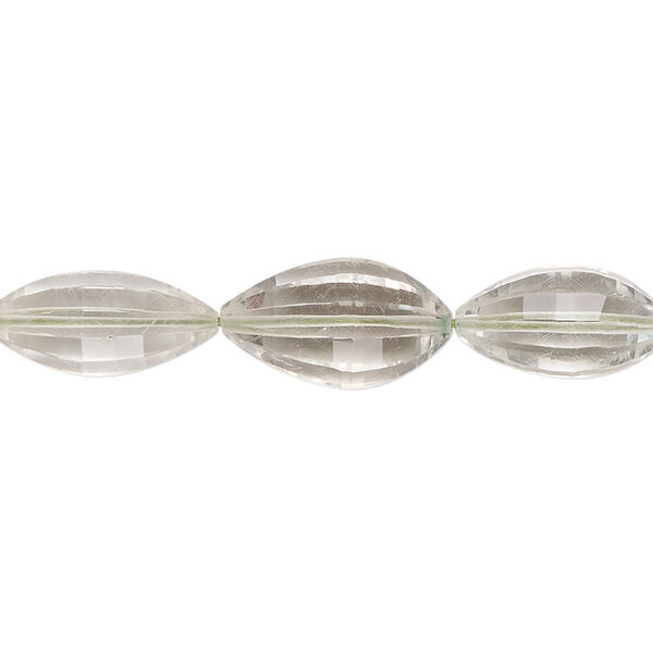 Bead, green quartz (heated), 10x7mm-15x9mm hand-cut faceted marquise with 0.4-1.4mm hole, B+ grade, Mohs hardness 7. Sold per 8-inch strand. image number 0