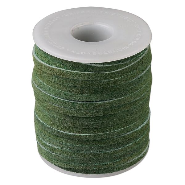 Cord, suede lace (dyed), hunter green, 3-4mm. Sold per 25-yard spool. image number 0
