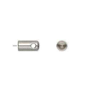 Cord end, glue-in, stainless steel, 10x5mm with 4mm inside diameter. Sold per pkg of 10.