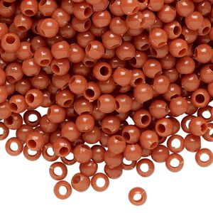 Bead, plastic, opaque red-brown, 4mm round. Sold per pkg of 1,000.