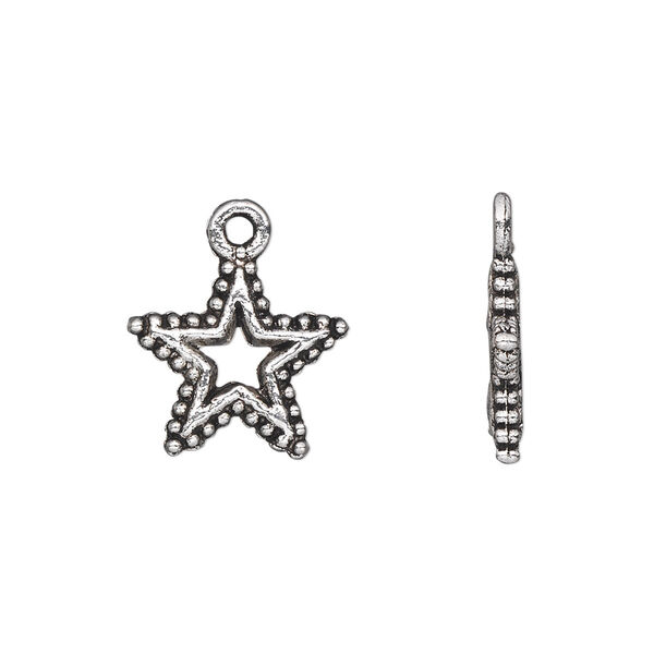Charm, antique silver-plated "pewter" (zinc-based alloy), 15x15mm double-sided open star. Sold per pkg of 20. image number 0
