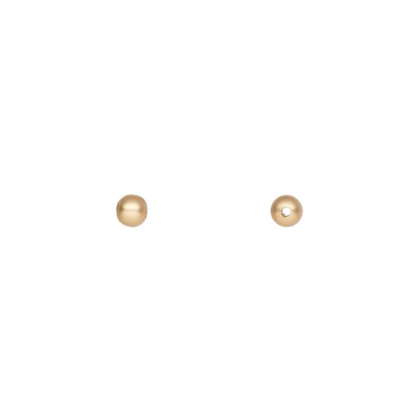 Bead, gold-plated brass with satin finish, 3mm round. Sold per pkg of 100. image number 0