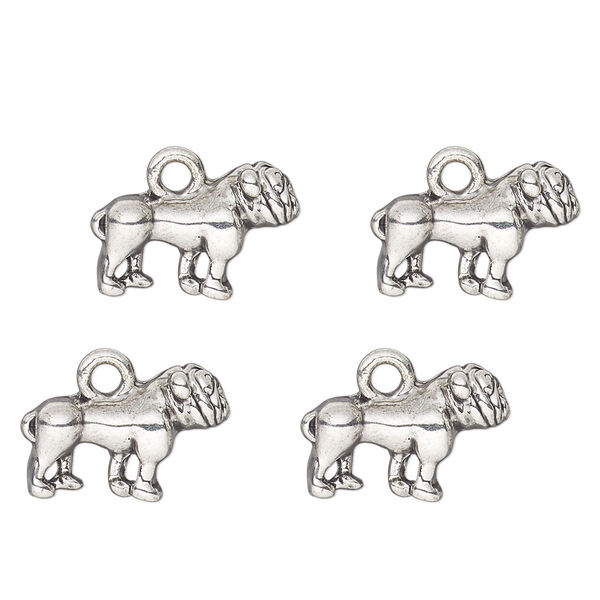 Charm, antique silver-finished "pewter" (zinc-based alloy) , 15x9mm single-sided bulldog. Sold per pkg of 4. image number 0