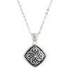 Necklace, Create Compliments®, sterling silver and enamel, black, 15.5mm diamond with dot and swirl design, adjustable at 16 and 18 inches with springring clasp. Sold individually. image number 0