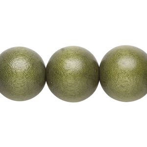 Bead, Taiwanese cheesewood (dyed / waxed), light forest green, 15-16mm round. Sold per 15-1/2" to 16" strand.