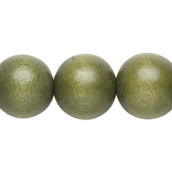 Bead, Taiwanese cheesewood (dyed / waxed), light forest green, 15-16mm round. Sold per 15-1/2" to 16" strand. image number 0