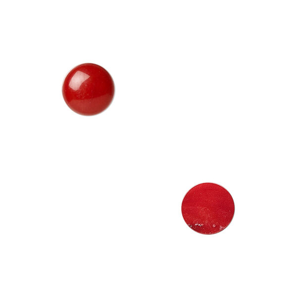 Cabochon, bamboo coral (dyed), red, 8mm calibrated round, Mohs hardness 3-1/2 to 4. Sold per pkg of 2. image number 0