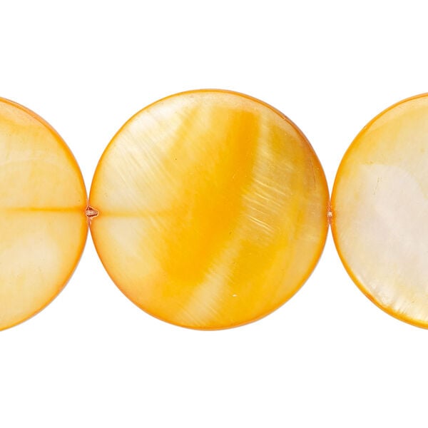 Mother-of-pearl shell 1pkg1, puffed flat round bead 15 inch orange 24-25mm image number 0