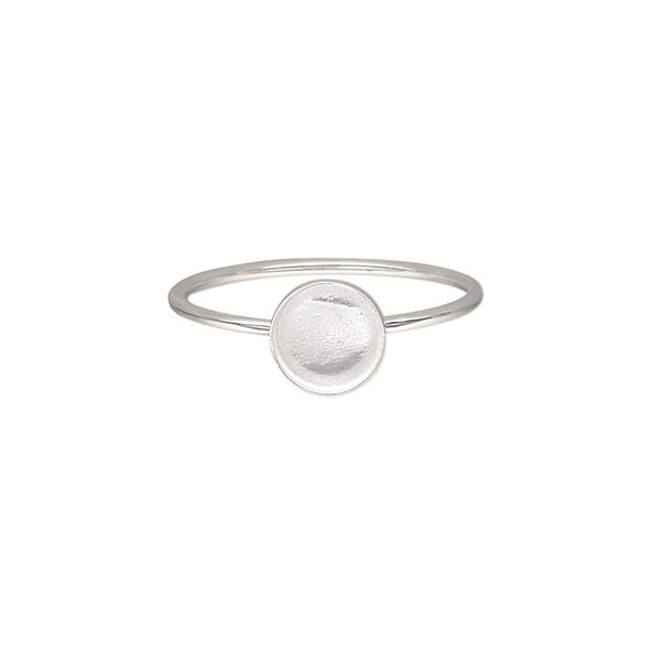 Ring, Almost Instant Jewelry®, sterling silver, 1mm wide with 7mm round glue-in setting, size 9. Sold individually. image number 0