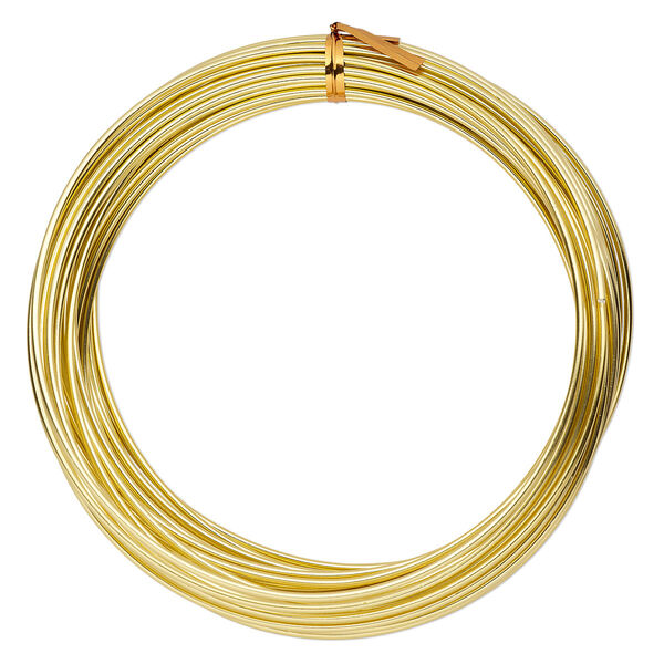 Wire, anodized aluminum, gold, 2mm round, 12 gauge. Sold per pkg of 45 feet. image number 0