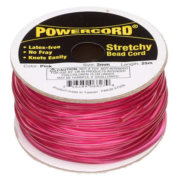 Cord, Powercord®, elastic, pink, 2mm, 21.5-pound test. Sold per 25-meter spool. image number 0