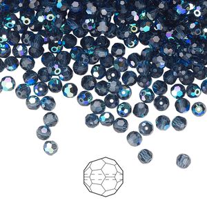 Bead 144pk Montana AB, Preciosa Czech crystal 3mm round