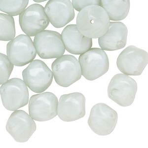 Bead, Czech pressed glass, opaque pale mint, 10x9mm twisted double cone. Sold per 2-ounce pkg, approximately 60 beads.