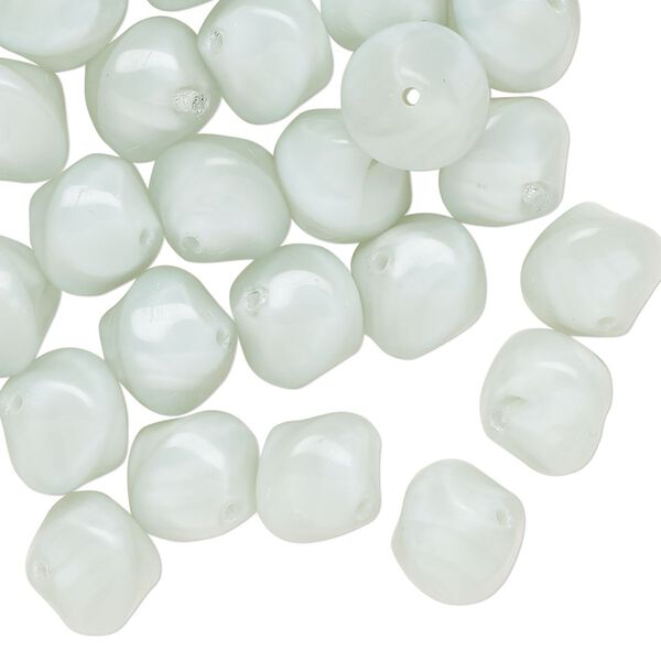 Bead, Czech pressed glass, opaque pale mint, 10x9mm twisted double cone. Sold per 2-ounce pkg, approximately 60 beads. image number 0