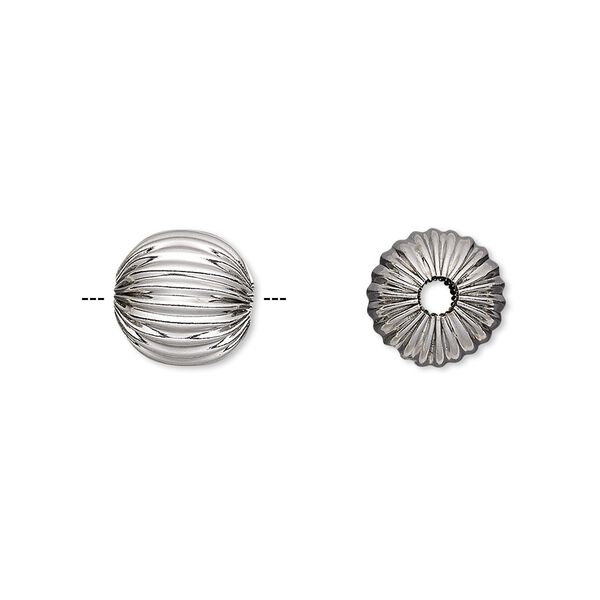 Bead, stainless steel, 10mm corrugated round. Sold per pkg of 10. image number 0