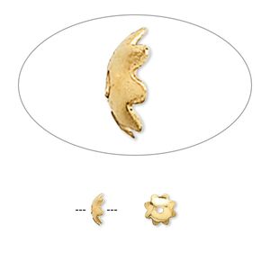Bead cap, gold-finished brass, 5x1.5mm flower, fits 6-8mm bead. Sold per pkg of 100.