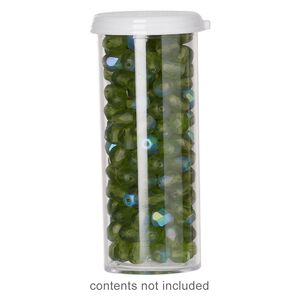 Vial, polystyrene and plastic, clear and white, 2-3/4 x 1-inch large vial with snap on cap. Sold per pkg of 6.