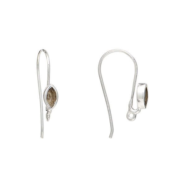 Sterling silver / smoky quartz 1pkg2, marquise ear wire, fishhook / closed loop 22 gauge 18mm / 6x3.5mm image number 0