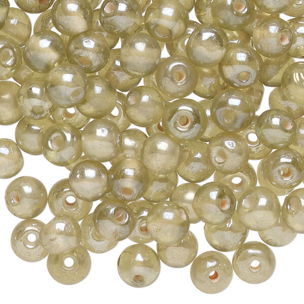 Bead, lampworked glass, translucent pale yellow luster, 6mm round. Sold per 2-ounce pkg, approximately 200 beads. image number 0