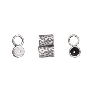 Clasp slide 1pkg2 sterling silver, 11x7.5mm double-round tube / fits 4mm cord, antiqued JBB Findings 1-strand