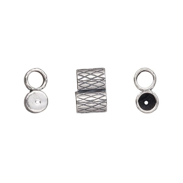 Clasp JBB Findings slide 1pkg1 sterling silver, 11x7.5mm textured double-round tube, set of 2 antiqued image number 0