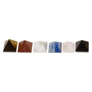 Multi-gemstone 1pkg6, hand-cut undrilled pyramid gift natural assortment 25-31mm