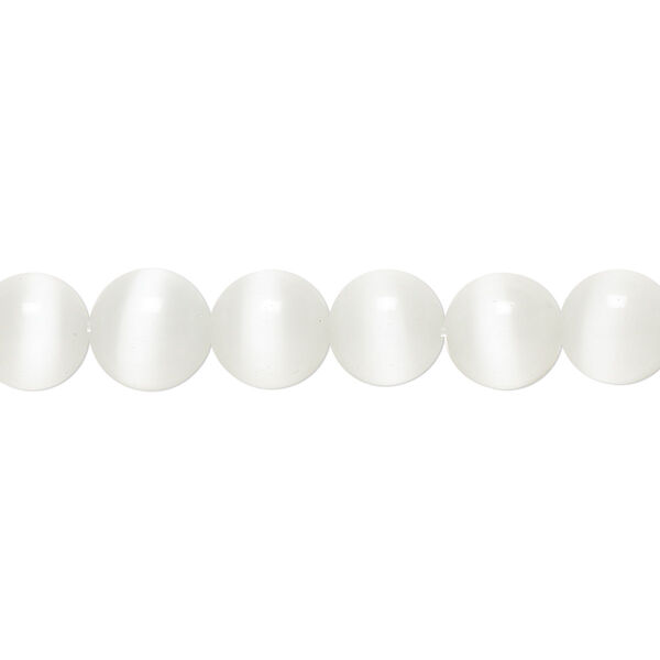 Bead, cat's eye glass (fiber optic glass), white, 8mm round, quality grade. Sold per 15-1/2" to 16" strand. image number 0
